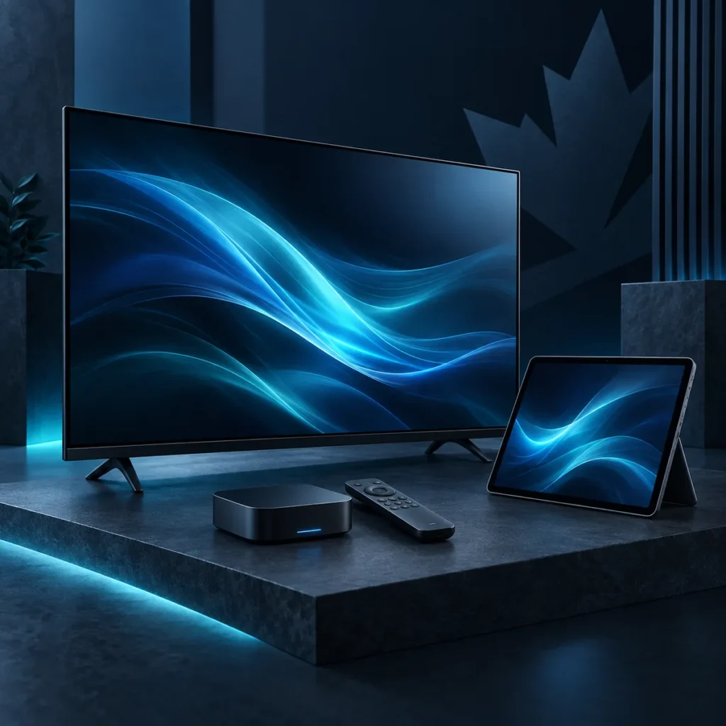 Standard IPTV subscription displayed across a smart TV and tablet